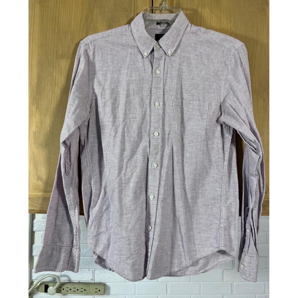 J.Crew Button Down Shirt Mens Size M Purple Micro Stripe Slim Cotton Linen